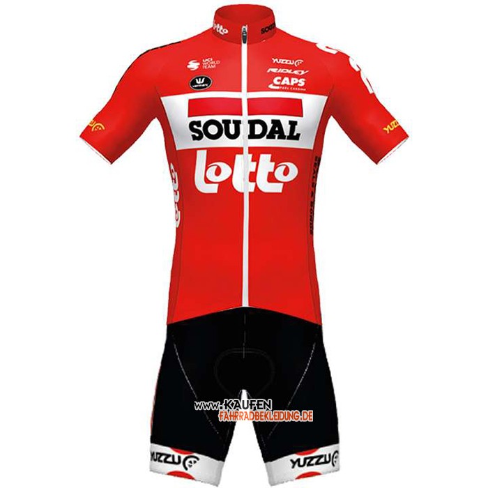 Lotto Soudal Kurzarmtrikot 2020 und Kurze Tragerhose Rot